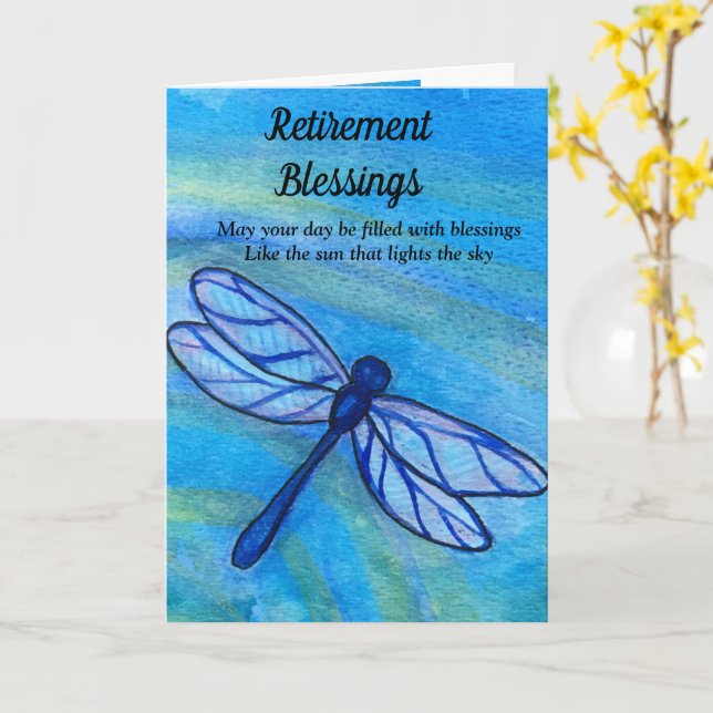 Irish Blessing Blue Dragonfy Courage Retirement Card (Yellow Flower)