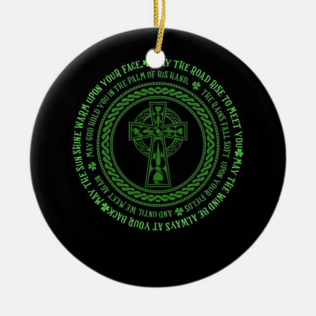 Irish Blessing Celtic Knot 4 Leaf Clover - St. Pat Ceramic Ornament (Front)