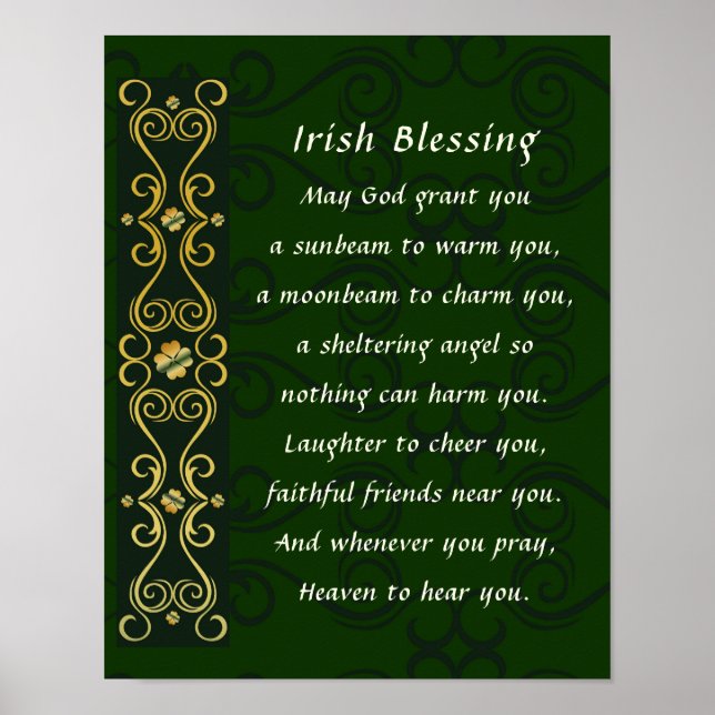 Irish Blessing Elegant Gold Dark Green Design Poster (Front)