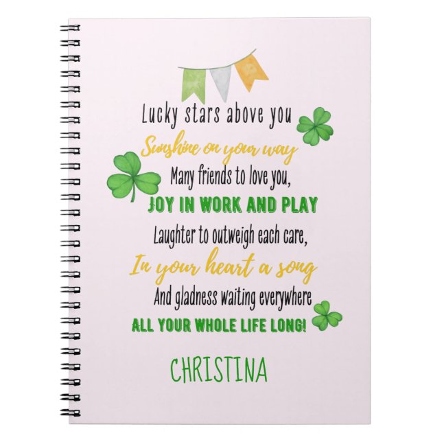 Irish Blessing for Goddaughter Teen or Child Named Notebook (Front)