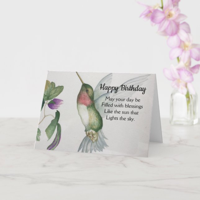 Irish Blessing Happy Birthday Courage Hummingbird Card (Orchid)