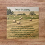 Irish Blessing Hay Bales in a Field Tile<br><div class="desc">Ceramic tile featuring a traditional Irish blessing printed in green,  stylized script along with the photo image of a farm field full with bales of hay. Select your tile size. Makes a thoughtful gift for family and friends.</div>