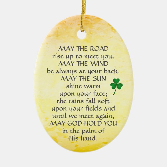 Irish Blessing May the Road Rise Up, Personalized Ceramic Ornament (Front)