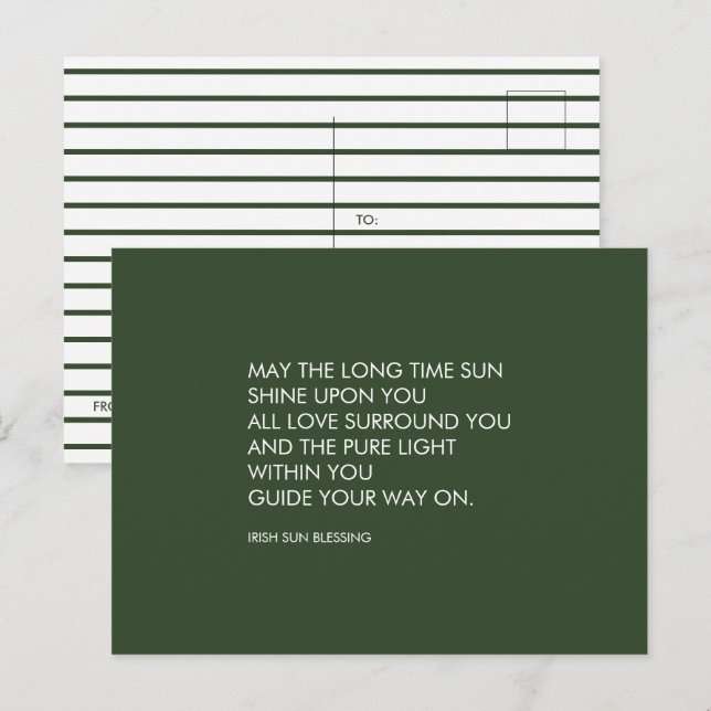 Irish Blessing Sage Green Stripe St Patricks Day  Postcard (Front/Back)