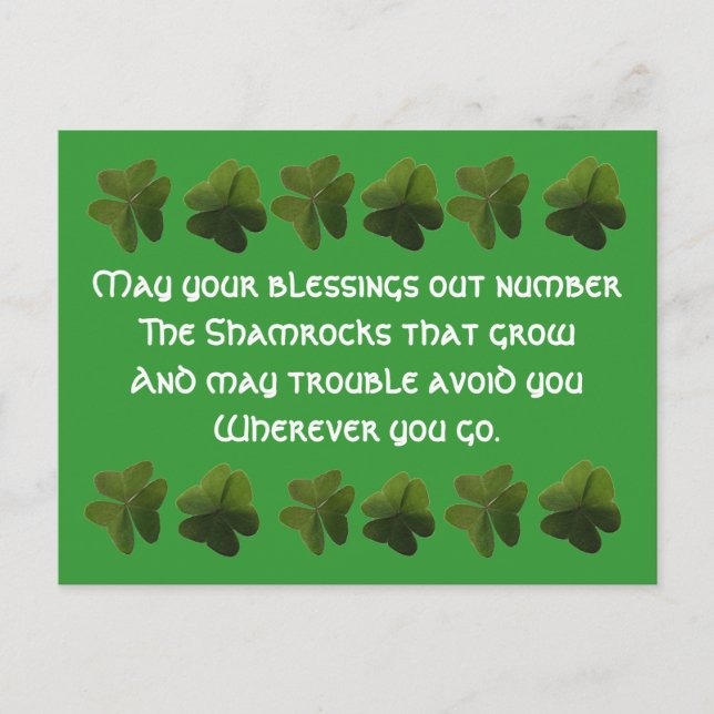 Irish Blessing Shamrock Postcard (Front)