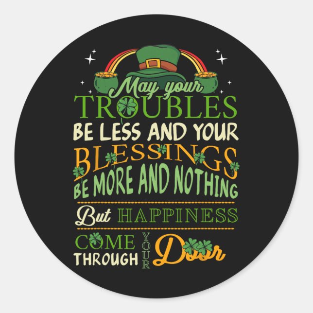 Irish Blessing St Patricks Day Leprechaun Rainbow  Classic Round Sticker (Front)
