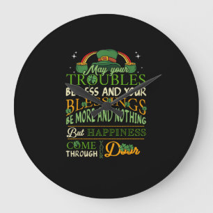 Irish Blessing St Patricks Day Leprechaun Rainbow Large Clock