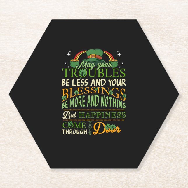 Irish Blessing St Patricks Day Leprechaun Rainbow  Paper Coaster (Front)