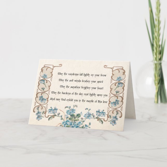 Irish Blessing with Elegant Floral Border Holiday Card (Front)