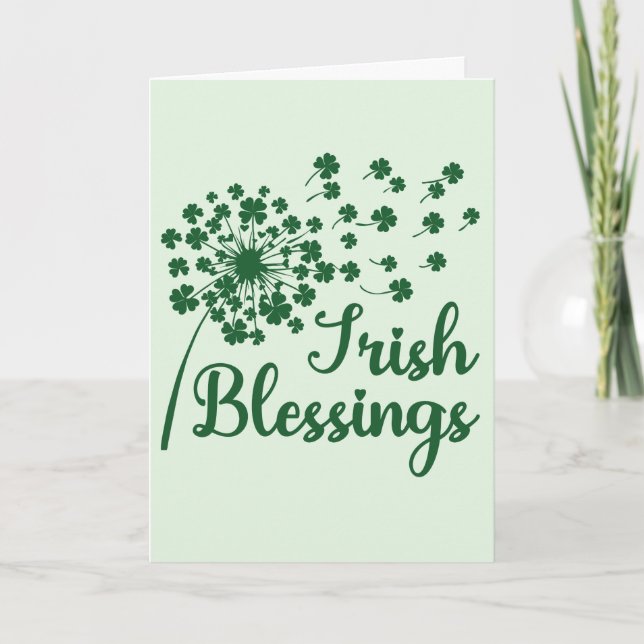 Irish Blessings Dandelion, Blowing Shamrocks Card (Front)