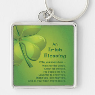 Irish Blessings Green Shamrock, Celtic Keychain