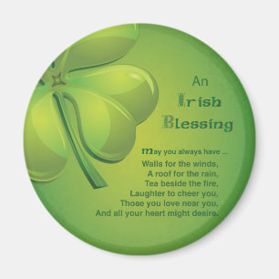 Irish Blessings Green Shamrock, Celtic Magnet