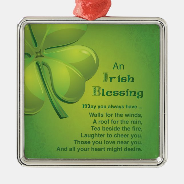 Irish Blessings Green Shamrock, Celtic Metal Ornament (Front)