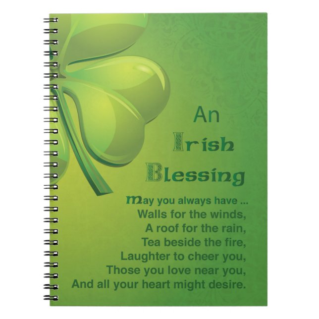 Irish Blessings Green Shamrock, Celtic Notebook (Front)