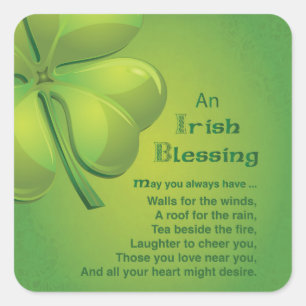 Irish Blessings Green Shamrock, Celtic Square Sticker