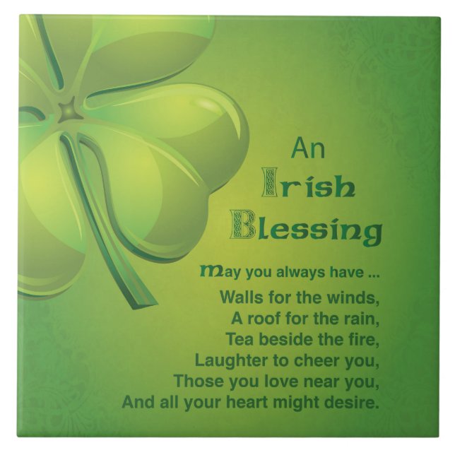 Irish Blessings Green Shamrock, Celtic Tile (Front)