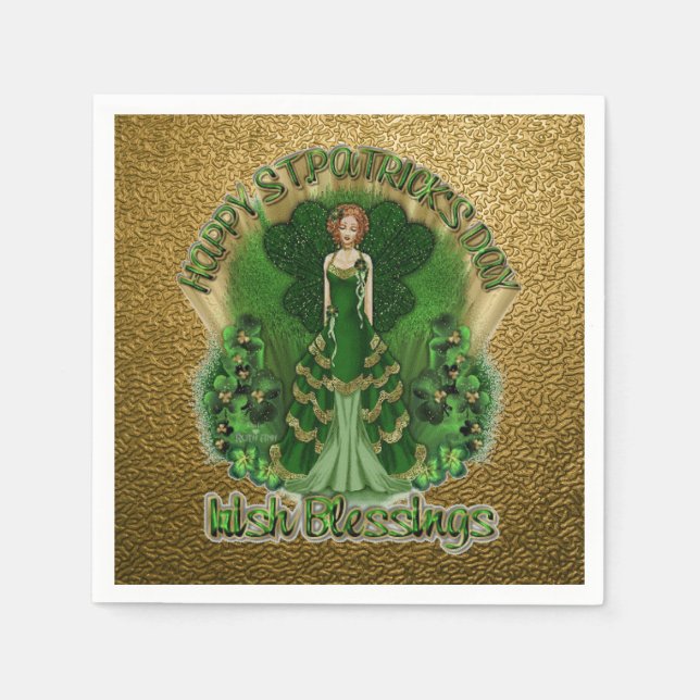 Irish Blessings St Patrick's Day Gold Napkins (Front)