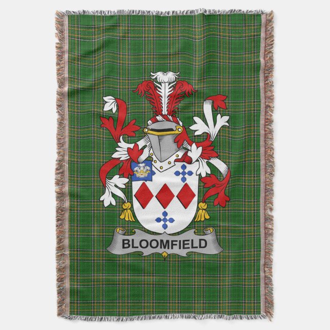  Irish Bloomfield Coat of Arms Family Crest Irelan Throw Blanket (Front Vertical)