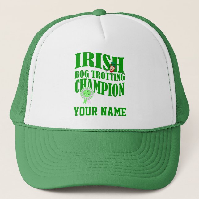 Irish bog trotting champion, St Patrick's day Trucker Hat (Front)