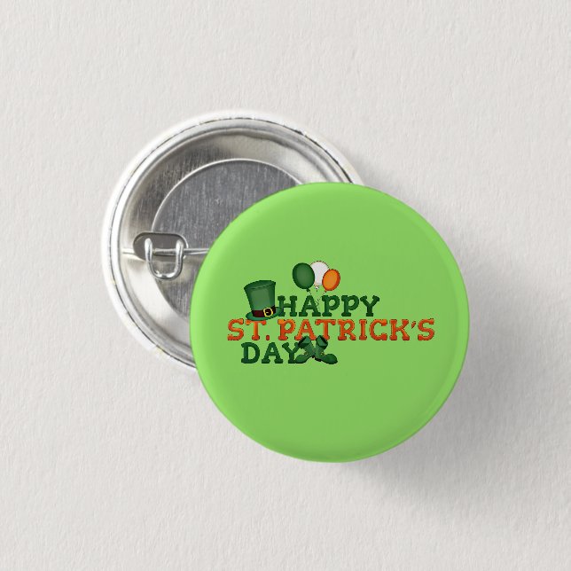 Irish Boots, Hat, and Balloons, St. Patricks Day 1 Inch Round Button (Front & Back)