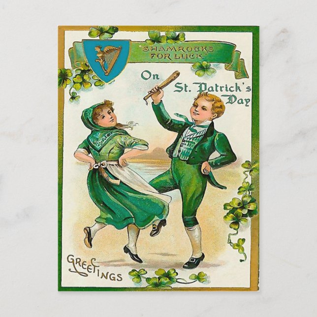 Irish boy and girl dancing on St. Patrick's Day Postcard (Front)