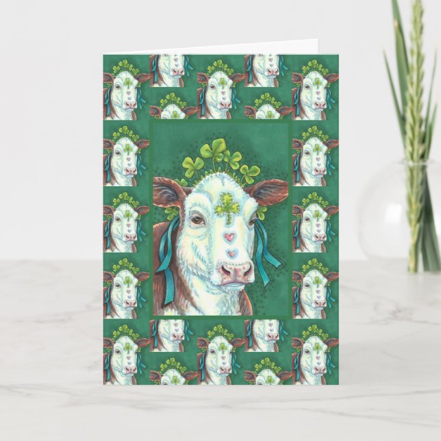 IRISH BRED ST. PATRICK'S DAY HEIFER, SHAMROCK COW CARD (Front)
