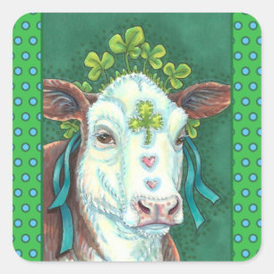 IRISH BRED ST. PATRICK'S DAY HEIFER, SHAMROCK COW SQUARE STICKER
