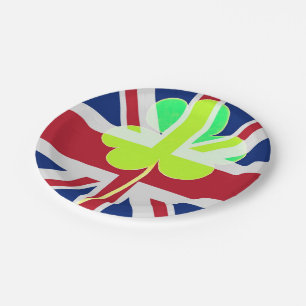 Irish British Flag Shamrock Clover St. Patrick UK Paper Plate