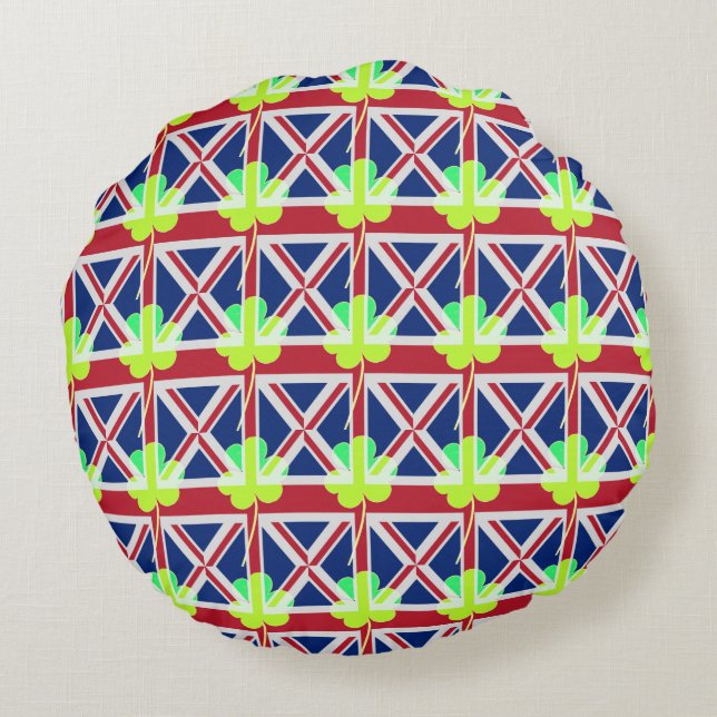 Irish British Flag Shamrock Clover St. Patrick UK Round Pillow (Back)