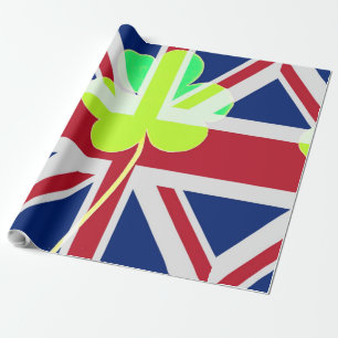 Irish British Flag Shamrock Clover St. Patrick UK Wrapping Paper