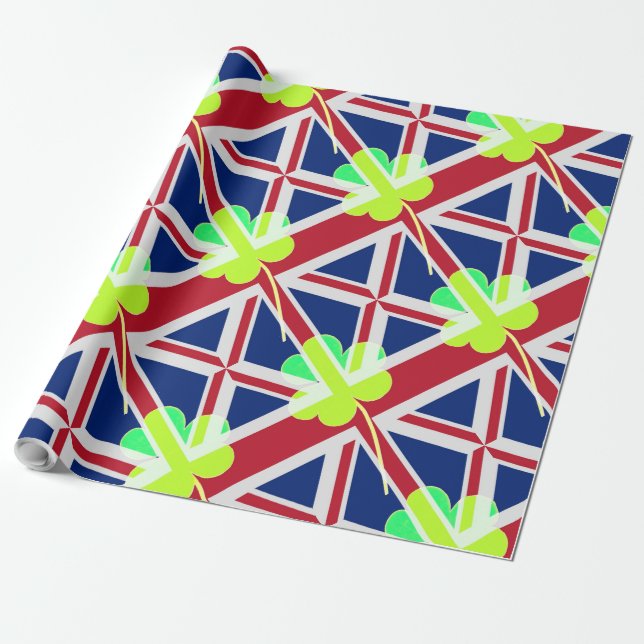 Irish British Flag Shamrock Clover St. Patrick UK Wrapping Paper (Unrolled)