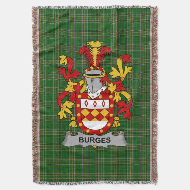  Irish Burges Coat of Arms Family Crest Ireland Throw Blanket (Front Vertical)