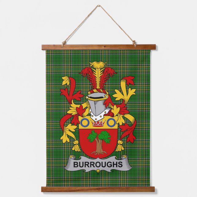 Irish Burroughs Coat of Arms Family Crest Hanging Tapestry (Front)