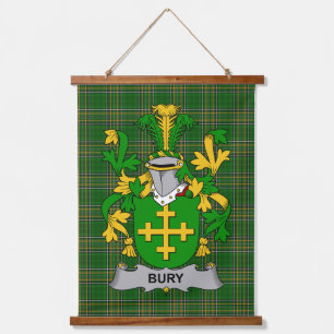 Irish Bury or Berry Coat of Arms Family Crest Hanging Tapestry