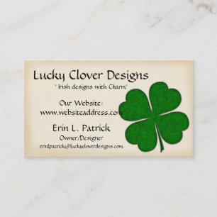 Irish Business Card :: Green Fabric Clover Design