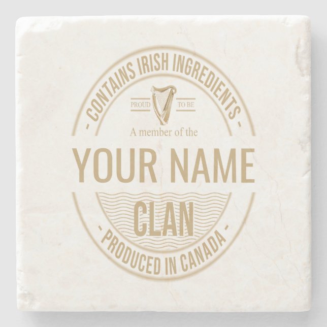 Irish Canadian Custom Family Clan Name Stone Coaster (Front)