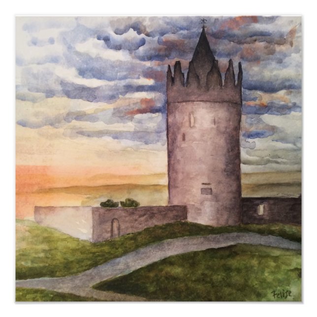Irish Castle and Landscape Watercolor Photo Print (Front)