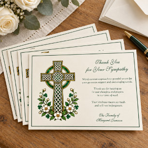 Irish Catholic Celtic Cross Funeral Condolence Thank You Card