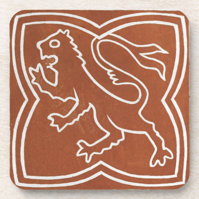 Irish Celtic Art Design Red Lion Tile Coaster (Front)