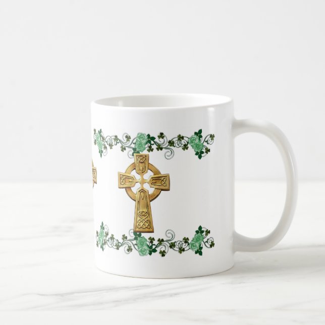 Irish Celtic Cross and shamrocks mug (Right)
