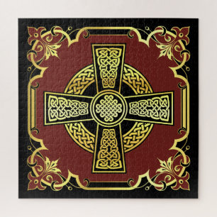 Irish Celtic cross/black/gold/red fancy design Jigsaw Puzzle