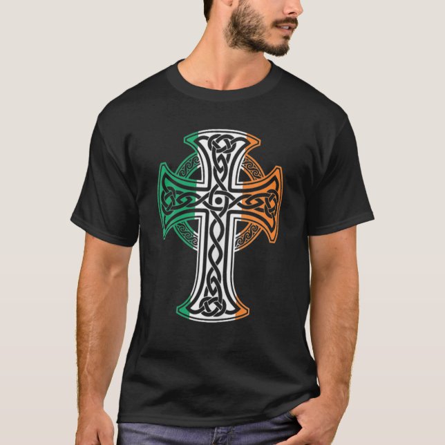 Irish Celtic Cross Christ Celtic Knot Ireland Flag T-Shirt (Front)
