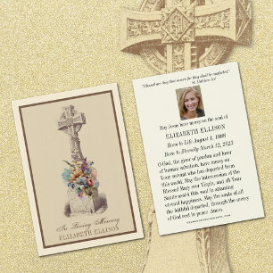 Irish Celtic Cross Floral Funeral Prayer Card
