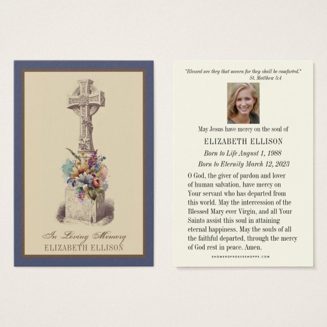 Irish Celtic Cross Floral  Funeral Prayer Card (Front & Back)