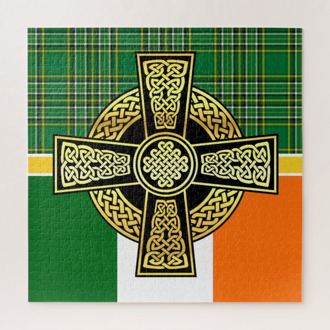 Irish Celtic cross/Ireland national plaid/flag Jigsaw Puzzle (Vertical)