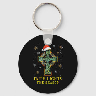 Irish Celtic Cross Knot Christian Faith Santa Hat Keychain