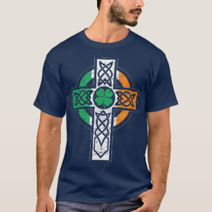 Irish Celtic Knot Christian Cross Ireland Flag Sha T-Shirt