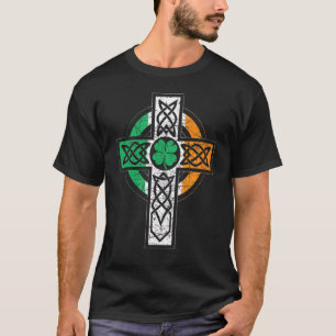Irish Celtic Knot Christian Cross Ireland Flag Sha T-Shirt