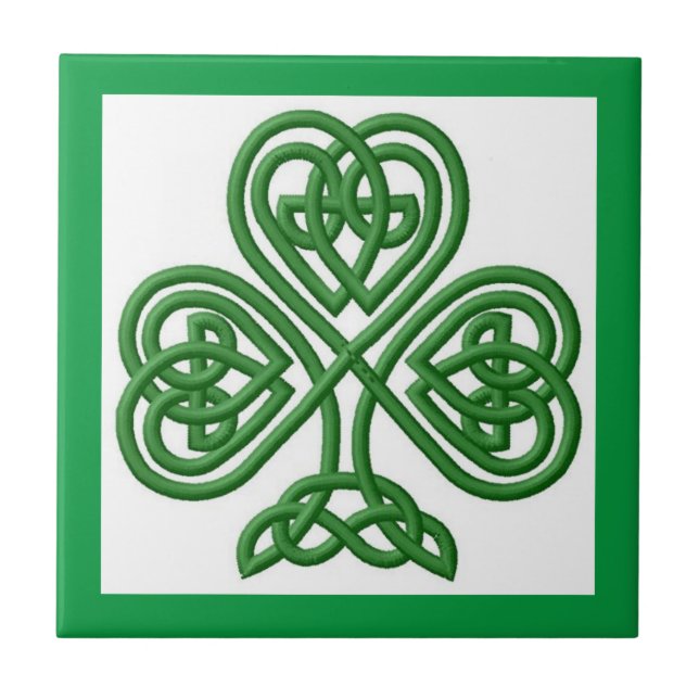 Irish Celtic knot Design Shamrock Ceramic Tile (Front)