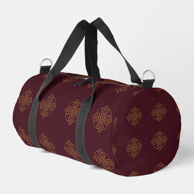 ⭐⭐⭐⭐⭐Irish Celtic Knot - Gold on Maroon Duffle Bag (Left Corner)
